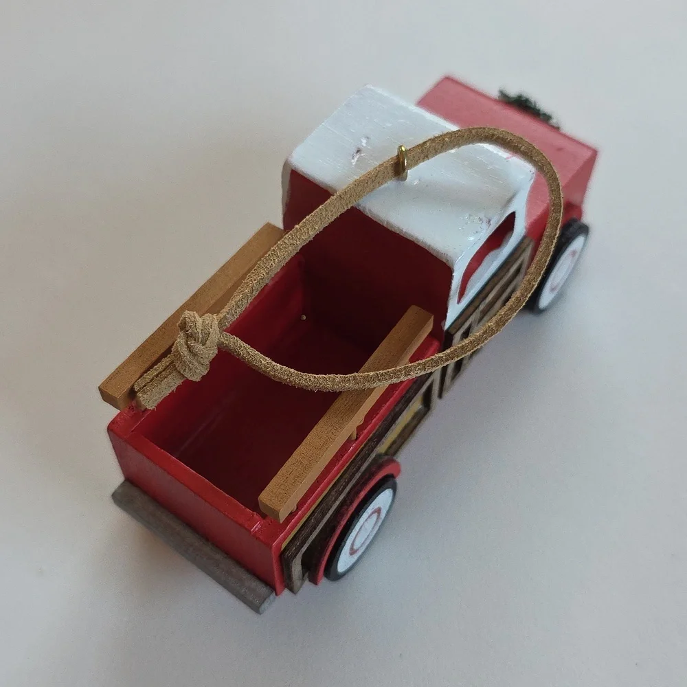 Christmas Ornament - Classic Red and White Truck - Wood